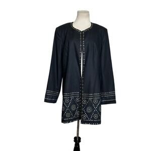 Victor Costa black studded long sleeves open front coat size Large